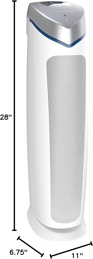 GermGuardian Air Purifier with Genuine HEPA 13 Pet Pure Filter, Removes 99.97% of Pollutants, Covers Large Rooms up to 915 Sq. ft. in 1 Hour, UV-C Light Helps Reduce Germs, 28", White, AC5250WPT