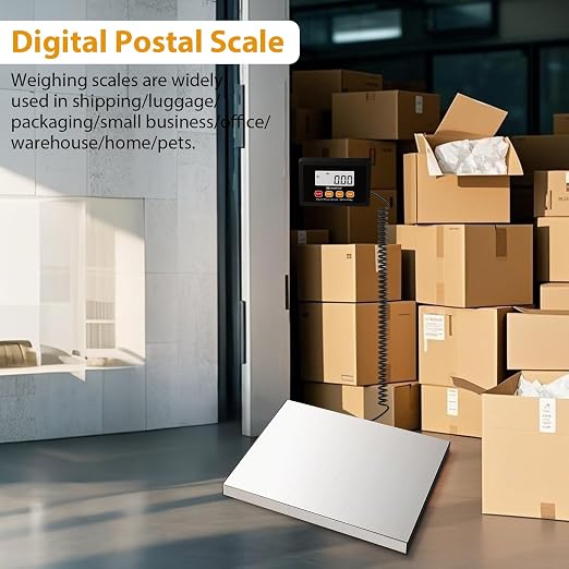 UNIWEIGH Digital Postal Scale,440lb x 10g Accuracy Shipping Scale,Stainless Steel Platforms,Heavy Duty Scale with LCD/Hold/Tare Functions,Postage Scale for Packages,Luggage Scale,Battery&USB Included