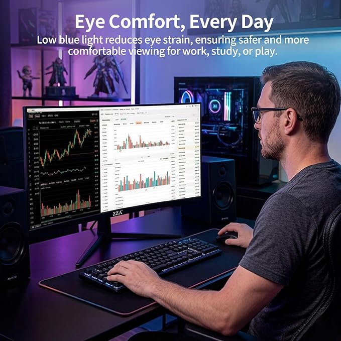ZZA 27 Inch Curved Gaming Monitor 144Hz-1080P FHD Computer Monitor,VESA Mount,HDMI/VGA Ports,Tilt Adjustable-Black