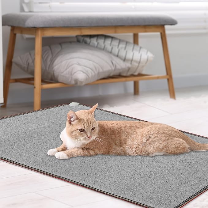 QOUBAI PVC 110V Heated Floor Mat Heater for Foot Warmer Under Desk 31.5 x 20 Inch Electric Heating Pad Energy Saving Carpet Pad Indoor Floor Heated Rug for Home Office Bathroom House Gray
