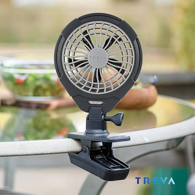 O2COOL Treva 2 Pack 5 Inch Two Speed Battery & USB Powered Clip On Fan - Slim and Portable Cooling Travel Fan with USB - Gray