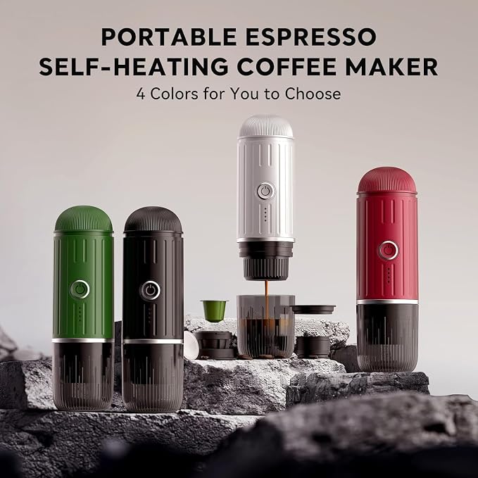 Portable Electric Espresso Coffee Maker for Ground Coffee & NS Capsule Espresso Machine Fast Self-Heating Technology with USB-C Perfect for RV, Hiking, Camping, Office & On-the-Go Lifestyles, White