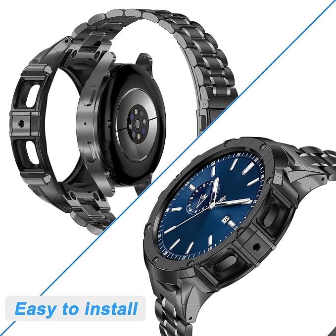 BAITEYOU Stainless Steel Band with Case Compatible with Samsung Galaxy Watch 5 pro 45mm Bands, Protective Metal Case Cover and Band for Galaxy Watch 5 pro 45mm for Men (Grey)