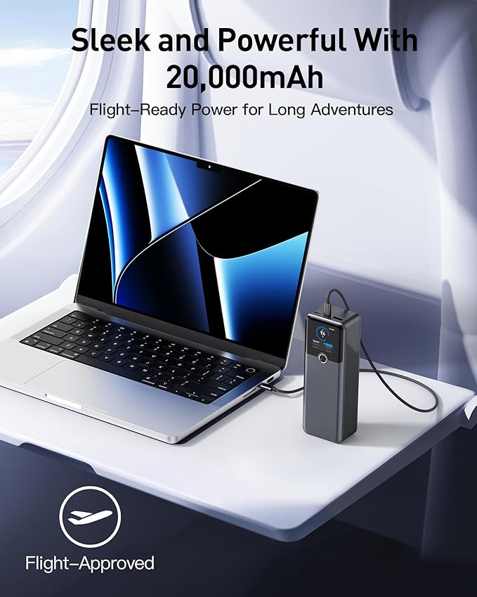 SIXTHGU Laptop Power Bank, 3-Port 20,000mAh Portable Charger with 200W Max Output, PD 3.1 Fast Charging, Flight-Approved for Travel, PowerTower, for MacBook, iPhone 17/16 Series, and More(Beige)
