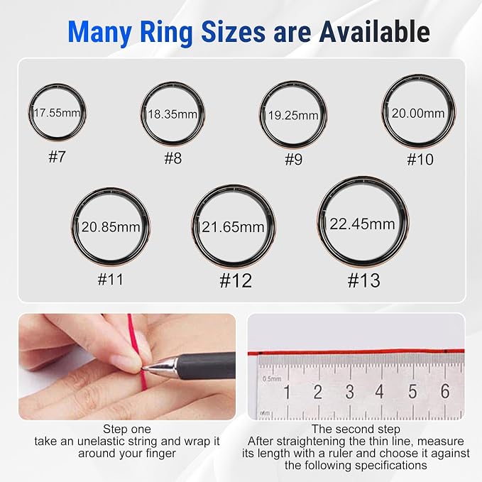 Smart Ring Fitness Tracker for Women & Men, Heart Rate, Blood Oxygen, Blood Pressure, Sleep & Step Monitor, IP68 Waterproof Health Ring, Compatible with iPhone