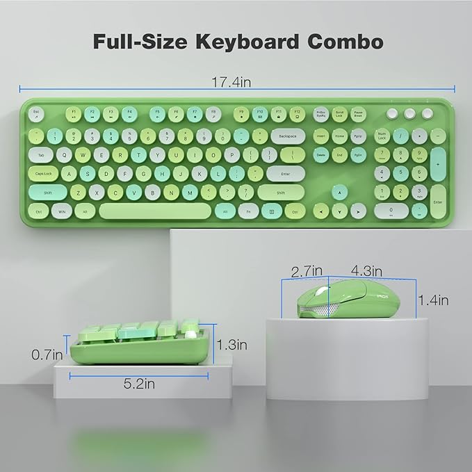 KNOWSQT Wireless Keyboard and Mouse Combo, Green 104 Keys Full-Sized 2.4 GHz Round Keycap Colorful Keyboards, USB Receiver Plug and Play, for Windows, Mac, PC, Laptop, Desktop