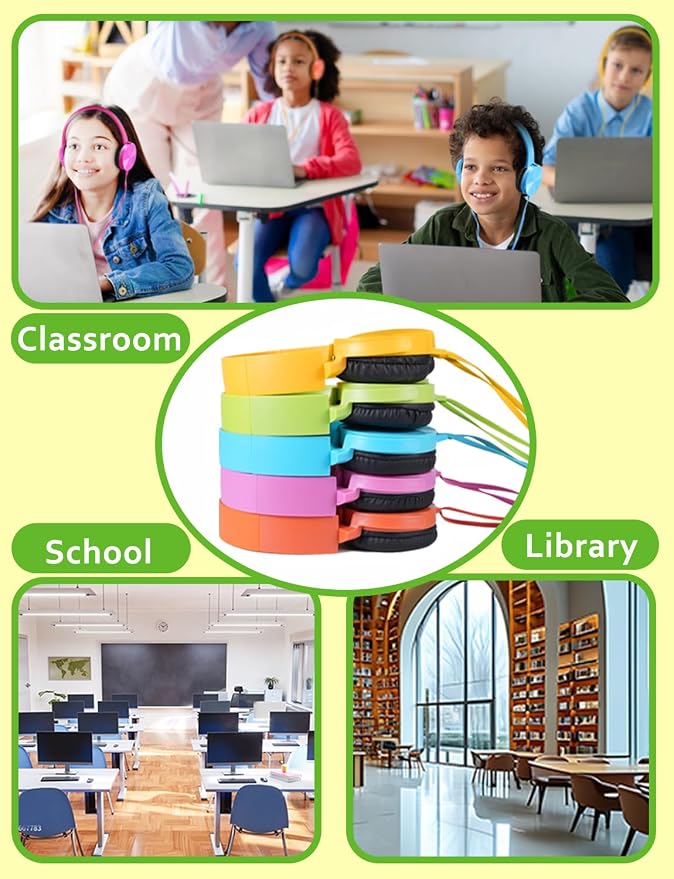 10 Pack Bulk Headphones for Classroom, Kids Wired Headphone for School Students K-12, Affordable Classroom Headphones, Multi Color On-Ear with 3.5mm Plug,Perfect for Schools/Libraries/Museums