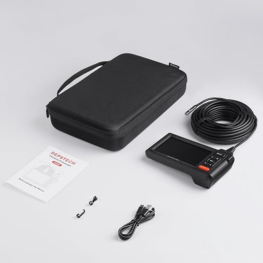 DEPSTECH 50ft Sewer Camera, 1080P HD Triple Lens Borescope, 5" IPS Screen Endoscope with Light, IP67 Waterproof Plumbing Drain Pipe Snake Inspection Camera with 32G Card, Carry Case