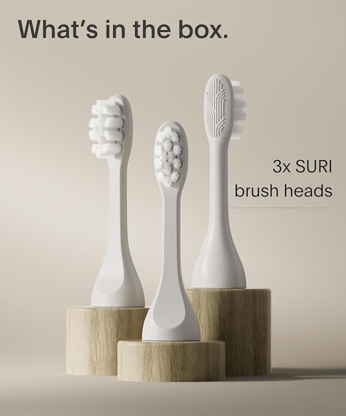 SURI Recyclable Plant-Based, Electric Toothbrush Heads - Long Lasting Replacement Heads | Compatible Only Sonic Electric Toothbrush - Sea Mist, Pack of 3