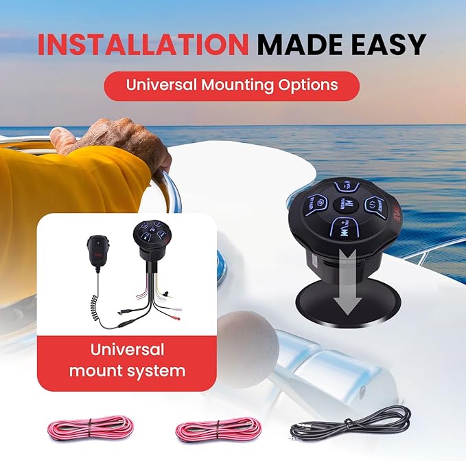 Pyle Dual 6.5” Waterproof Marine Audio Kit with Bluetooth Amplified Receiver & Handheld Microphone, Complete Onboard Sound System with 6.5 Marine Speakers for Boats and Watercraft (White)