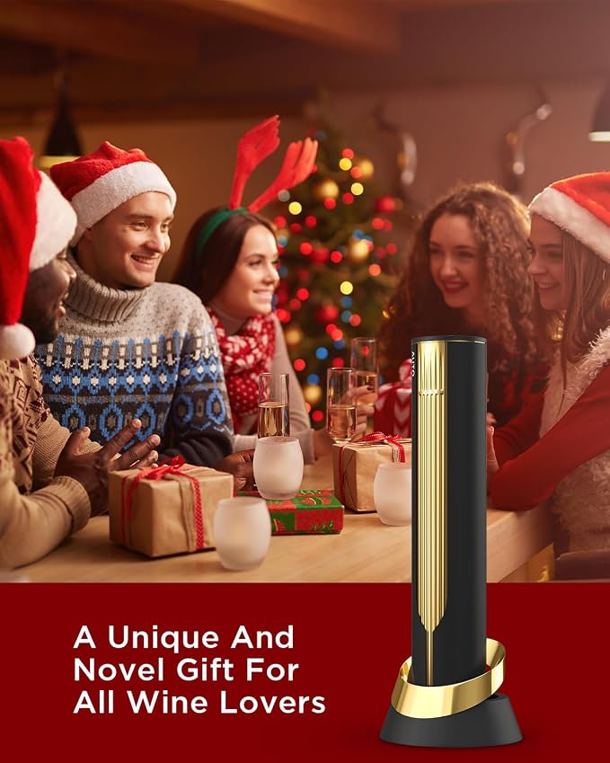 Newise Rechargeable Electric Wine Bottle Opener with Charging Base & Foil Cutter, Luxury Wine Lovers Gifts for Women Men - Gold & Black