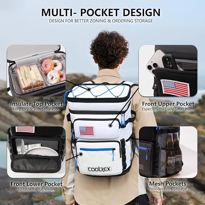 Large Backpack Cooler 36 Can Cooler Backpack with 2 Insulated Compartments Leak Proof Waterproof Travel Backpack, Camping Beach Picnic Lunch Thermal Bag for Women and Men