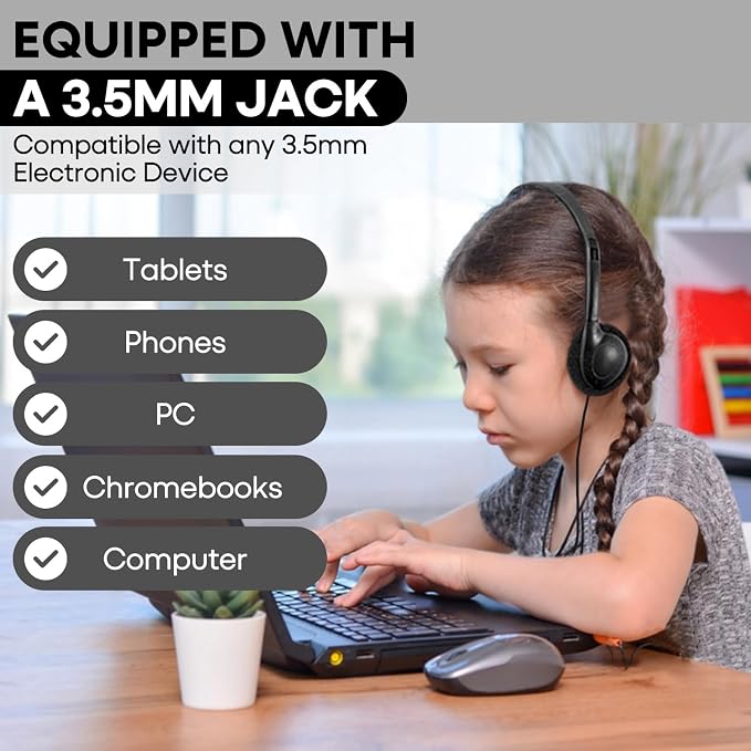 Classroom Headphones Bulk 20 Pack for Kids School Student,Wholesale Durable Wired Earphones Class Set for Children Toddler Teens Boys Girls and Adult(GS857, Black)