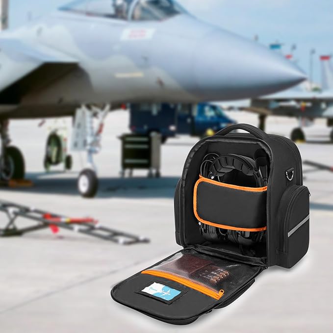Damero Pilot Headset Bag, Aviation Headset Pilot Bag, Flight Bag for Aviation Headset, Kneeboard, iPad and More, Black, Patent Design