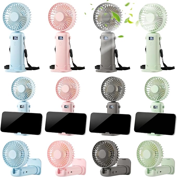 VZZNN 12 Pack Mini Portable Handheld Fan Bulk Small Cooling Fans High 5-Speed Rechargeable Fan For Travel, Office, Eyelash Drying, Lightweight, For Beach, Camping, Indoor Outdoor Use (4 Colors