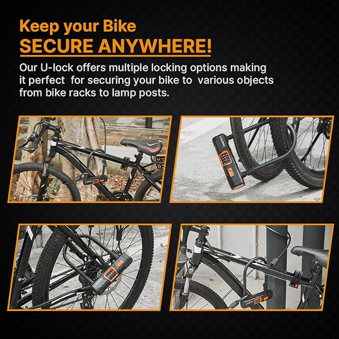 Heavy Duty Bike Lock with 5ft Steel Cable, 4-Digit Resettable Combination U-Lock, Durable Cable Lock for Secure U Lock Bike Protection