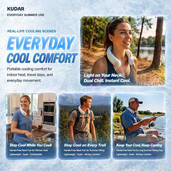 Neck Air Conditioner with Semiconductor Cooling Plate, 7000mAh Rechargeable Wearable Neck Fan with 3 Speeds, 0.79 lb Lightweight Hands-Free Portable Cooler for Hot Flashes, Office, Travel & Outdoor