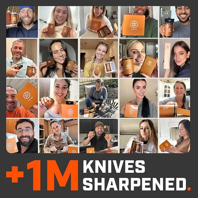 The Original Tumbler Rolling Knife Sharpener™ - Knife Sharpening Made Easy - Rolling Knife Sharpener Tool for Kitchen Knives - Knife Sharpener Kit Offers 15 & 20 Degree Sharpening (Wood)