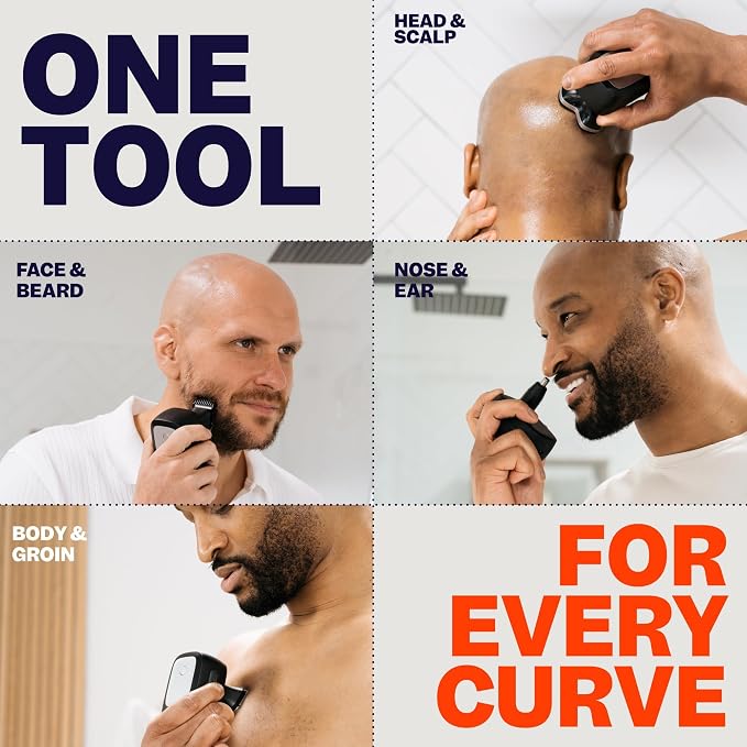 Freebird Electric Head & Body Hair Shaver - Mens Cordless Waterproof Razor with Rotary Blades (FlexSeries Pro, Shaver Kit + One Blade Refill)