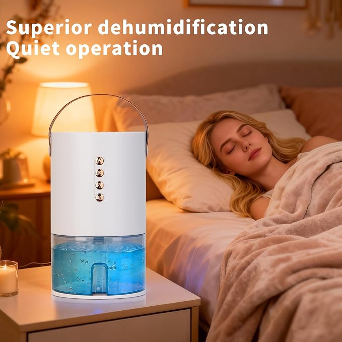 Dehumidifier for Home, 60 Oz | Small Portable Design, For Basement, Bedrooms, Bathrooms, Closets, RVs, Automatic Shut-off, Color Indicator Lights