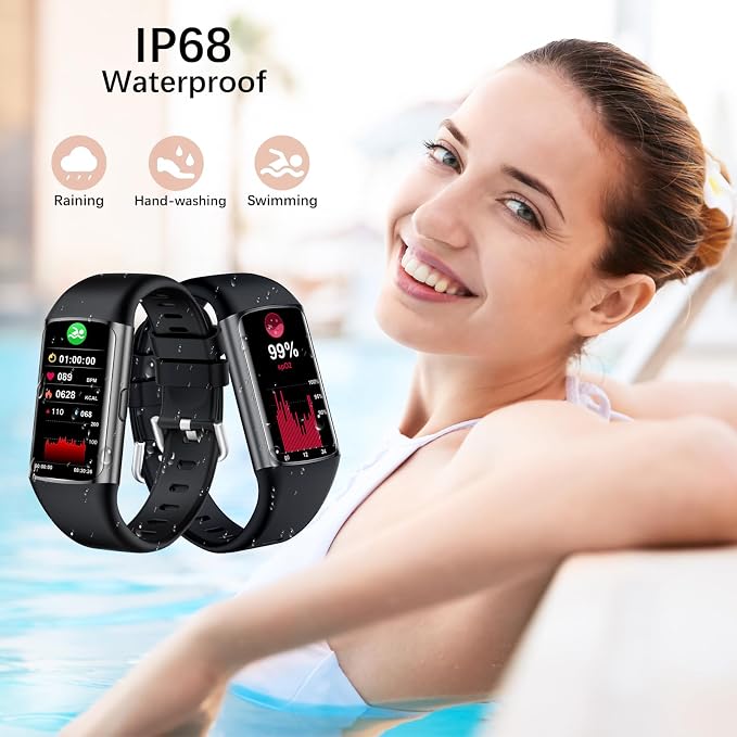 Smart Watch, Step Tracker Watch with 24/7 Heart Rate Monitor, Blood Oxygen, Sleep Monitor, Step Counter, Sports, IP68 Waterproof Fitness Watches for Men Women Compatible with Android & iPhone (Black)
