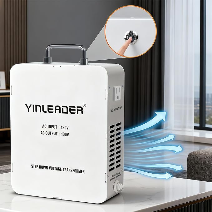 Yinleader 3000W Convert 120V to 100V Step Down Voltage Transformer Perfect for Japanese High-Power Devices in US(White)