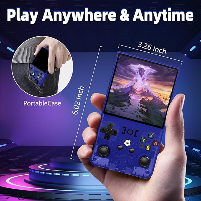R36MAX Retro Gaming Console, Retro Handheld Games Console with 64GB TF Card, Portable Hand Held Open Source Linux System, 4.0 inch IPS HD Screen Video Game Consoles, 4000mAh Battery (Blue)