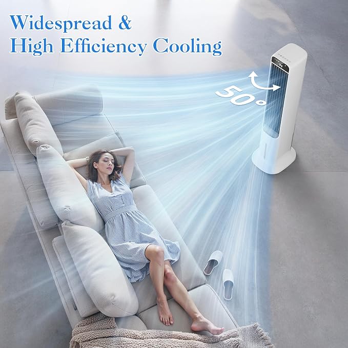 2 in 1 Portable Air Cooler with Remote, Evaporative Air Cooler with 4 Ice Packs, 12H Timer, 120° Oscillation, 3 Speed & 3 Modes Air Cooling Fan for Home, Bedroom, Office, White