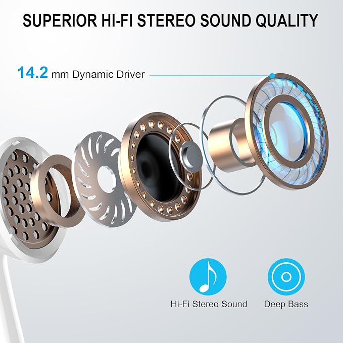Jxrev 2026 Upgraded Wireless Earbuds, 50H Playtime Bluetooth 5.4 Headphones with 4 ENC Noise Cancelling Mics, LED Display Fast Charging Case, HiFi Stereo Deep Bass, IP7 Waterproof in Ear Earphones