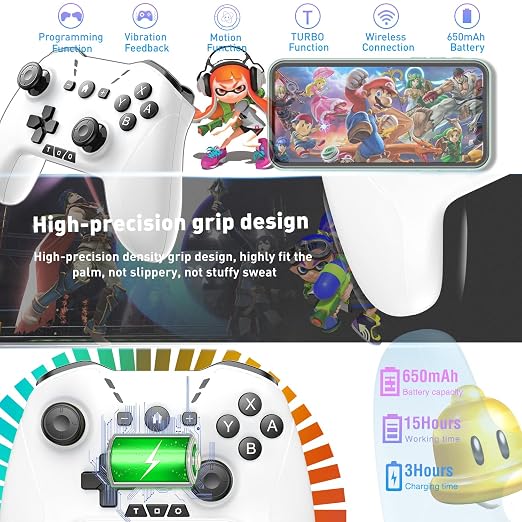 Bluetooth Controller for Switch/Mac/PC/Steam/Mobile Phone/iOS/Android//TV/iPad/Table/Apple Arcade MFi Games, switch pro controller wireless with Adjustable Dual Motion,Turbo,Macros,6-Axis,Wake Up for Black Myth: Wukong (Black) (Purple) (White Black wit...