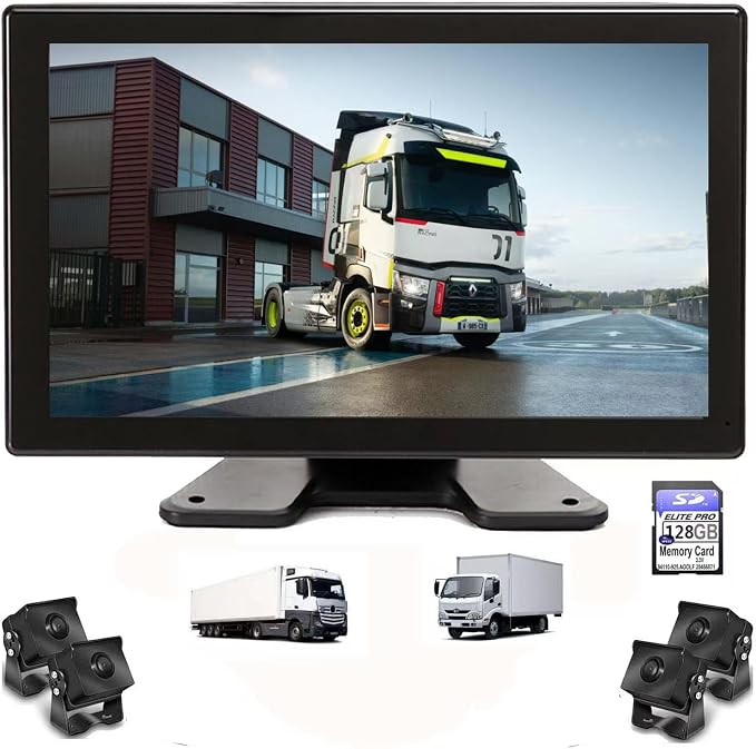 10,36-Inch 4 Split Touchable 128GB Large Audio Screen 1080P Backup Camera Monitor & Built-in DVR Video Recorder for RV Truck Trailer Rear Side Front Reversing View Wired System Image Waterproof