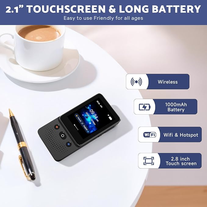 Language Translator Device, Voice Ai Translator Device T21 Wi-Fi Available, Two-Way 138 Languages 2026 Instant Translator Offline Recording Photo Translation Device for Business Travel Study