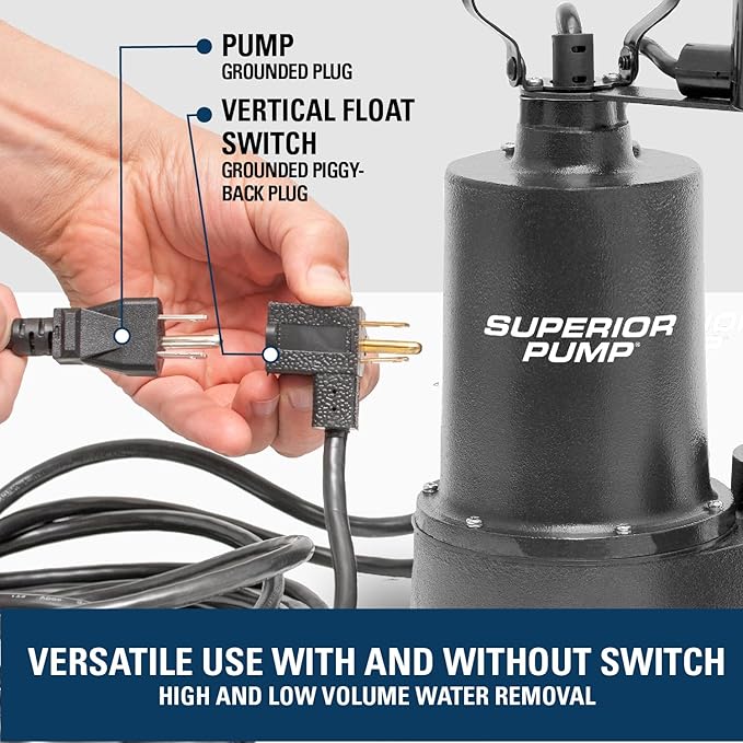 Superior Pump 92341 1/3 HP Cast Iron Submersible Sump Pump with Vertical Float Switch