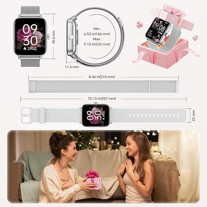 Smart Watches for Women Men (2 Bands), 1.85" HD Alexa Smart Watch for Android Phones & iphone Compatible, 120 Sport Modes Fitness Watch, Heart Rate/SpO2/Sleep Tracker, 3ATM Waterproof Pedometer Watch