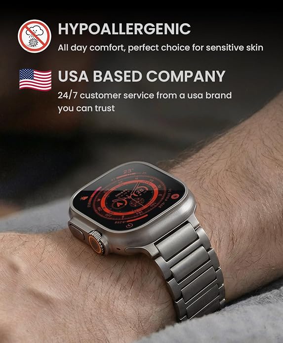 Titanium Band Compatible with Apple Watch Ultra 3/2/1 49mm Band for Men & Series 11/10 46mm, Grade 5 Titanium with DLC Coating for Ultra 3 Watch Band, Easy-Adjust Metal Band & Butterfly Clasp