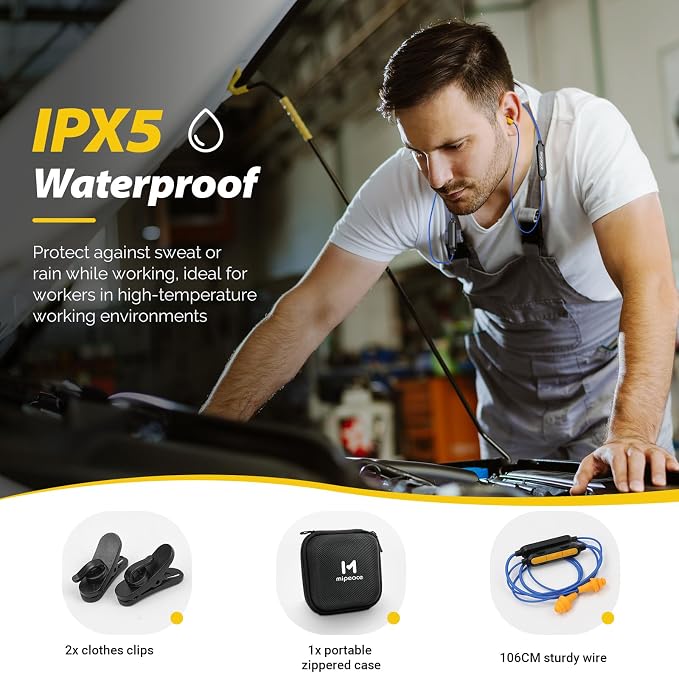 MIPEACE Bluetooth Work Earplugs Headphone,Wireless in-Ear Noise Isolating Earbuds,29dB Noise Reduction Headphone with Control,19+ Hours Battery for Lawn Mowing Safety Industrial Construction(Black)
