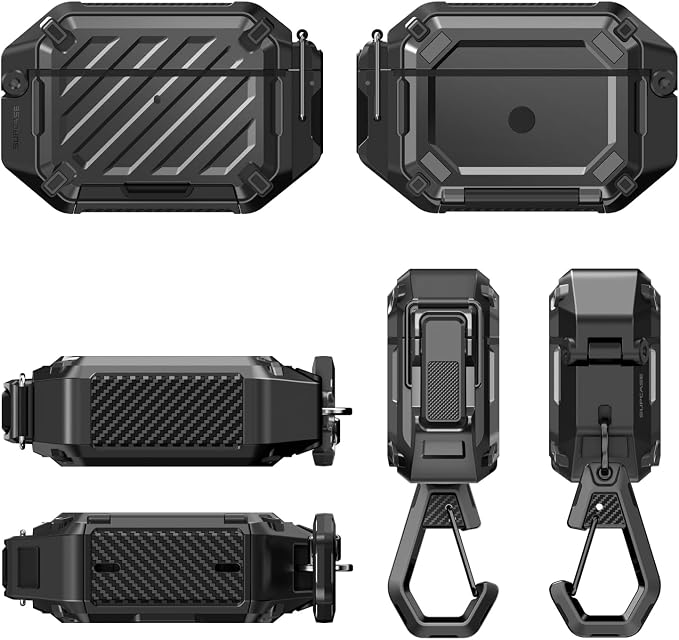 SUPCASE for AirPods Pro 2/1 Case with Lock & Carabiner, IP68 Waterproof, Compatible with MagSafe, Military-Grade Protection Anti-Scratch Hard Shell Cover for AirPods Pro 2nd/1st Generation, Black