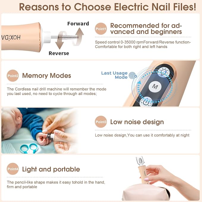 Professional Manicure Pedicure Kit, Cordless Electric Nail Drill with 360° LED Light&10 Speeds&Memory Mode, Pedicure Tools for feet, Hand Foot Care Nail Drill for Thick Nail Toenail Cuticle, Pink