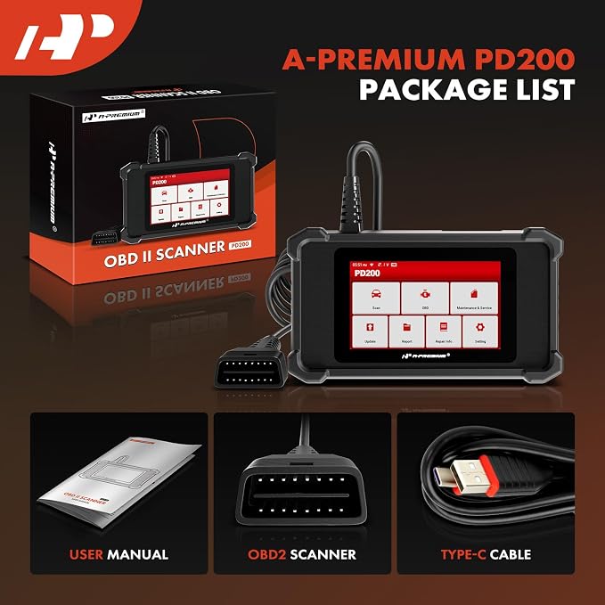 A-Premium 2025 PD200 Enhanced 4 System OBD2 Scanner Diagnostic Tool, All Function Check Engine Code Reader Scan Tool, for Engine/ABS/SRS/Transmission System, 8 Reset, Free Online Update