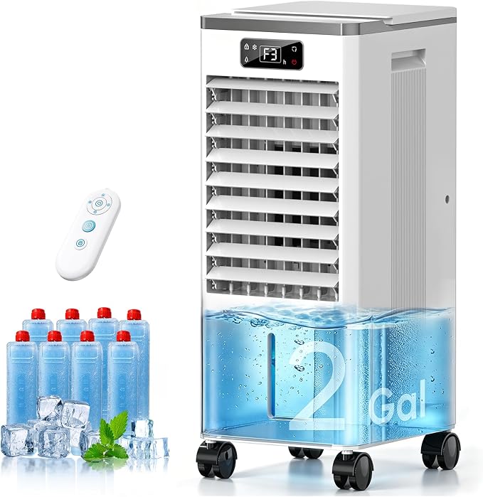 Evaporative Air Cooler, Portable Personal Air Cooler with Detachable Water Tank & Ice Box, 36-40dB Quiet Air Conditioners Cooling Fan with Child Lock, Evaporative Cooler for Bedroom Office Dorm Home