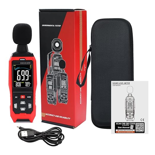 Decibel Meter Data Logger Digital Sound Level Meter with Alarm, A/C/Z Weighting dB SPL Meter 30~130dB, 1999 Data Record, Noise Measure Device with Data Hold Backlight for Home, Factory, Classroom