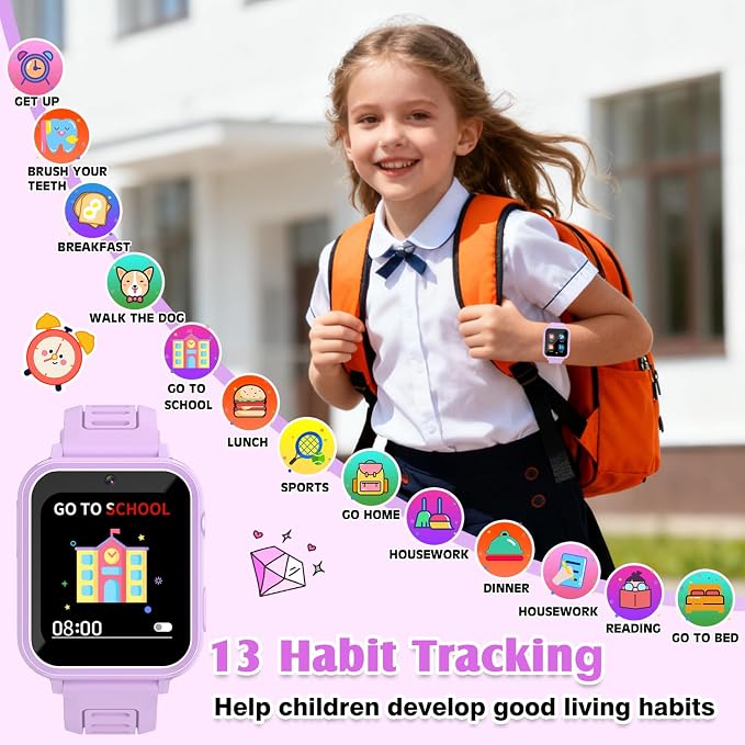 Smart Watch for Kids with 39 Games,Camera,Video,Music Player,Recorder,Alarm,Pedometer,Flashlight,Stopwatch,HD Touch Screen,Borthday Gift Toy for Girls Ages 3-12(Purple)