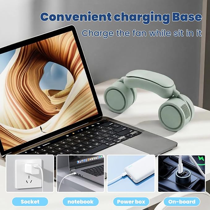 Qoqooice Portable Neck Fan 6H Runtime Ultra Quiet 1600mAh Battery Operated Fan with 3 Speeds Personal Fan USB Rechargeable Floor Fan for Office Home Camping Outdoor Travel