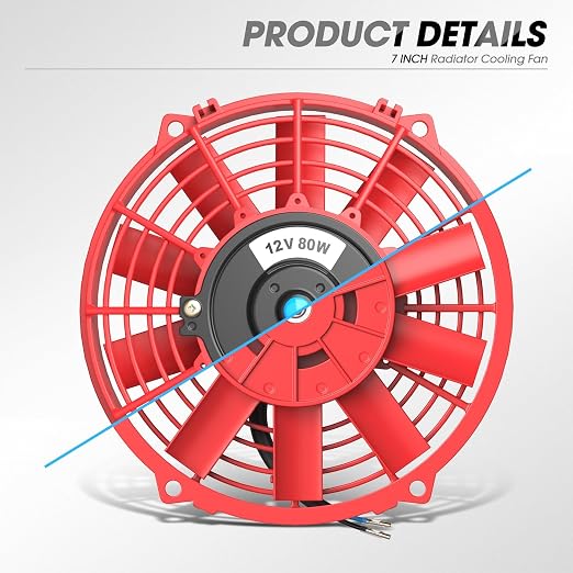 DNA Motoring 7 Inch High Performace Electric Cooling Slim Radiator Fan with Mount Kit, Red, RAF-7-RD+FMK