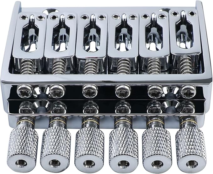Headless Electric guitar Bridge with Brass Saddles Fixed Bridge for 6 String Headless Electric Guitar Replacement Parts (Chrome)