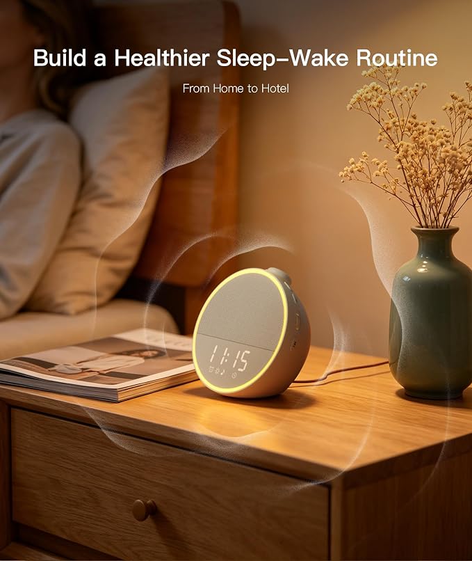 Sound Machine - Alarm Clock White Noise Sound Machine for Sleep, Night Light, 30 Soothing Sounds, 10 Gentle Alarms, Sleep Timer, Screen-Free Sleep Routine for Adults, Travel, Nightstand, Office