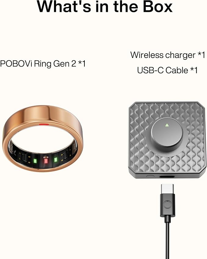POBOVi Gen 2 Titanium Smart Ring for Women & Men, Sleep & Heart Rate Tracker, No Subscription, Size Before You Buy (Polished Rosegold, 7)