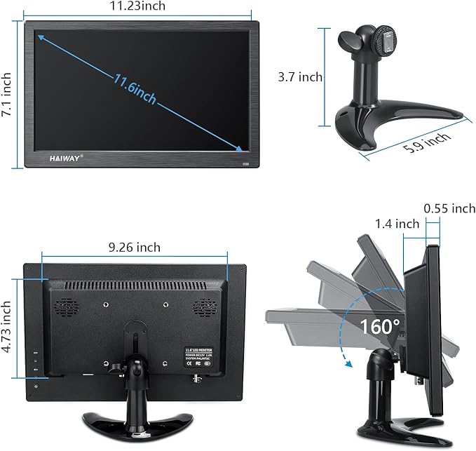 Haiway 11.6 inch Security Monitor, 1366x768 LED Monitor Small HDMI Monitors with Remote Control Built-in Speakers, Mini Monitors HDMI VGA AV BNC USB Input for CCTV Raspberry Pi PC Fire Stick Gaming
