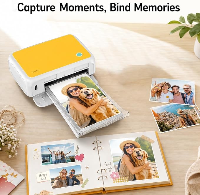 YOTON Photo Printer, Picture Printer with 54 Sheets (4"x6") & 1 Ink Ribbon, Support AR Video Printing, Wi-Fi Connection, Portable Photo Printer for iPhone/Android/Laptop (Yellow)