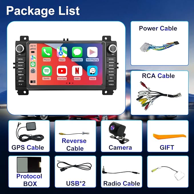 Car Radio for Jeep Grand Cherokee 2011 2012 2013, Dodge Durango 2011 2012 2013, 7 Inch Touch Screen Headunit Stereo Upgrade with Wireless Carplay Android Auto 5GWiFi Backup Camera Bluetooth GPS FM SWC